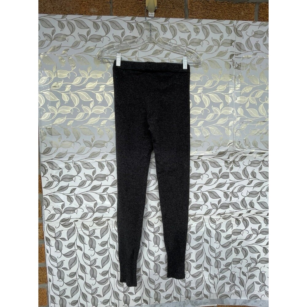Minnie Rose Merino Wool Knit Leggings XS Dark Gray Gold Buttons Quiet Luxury